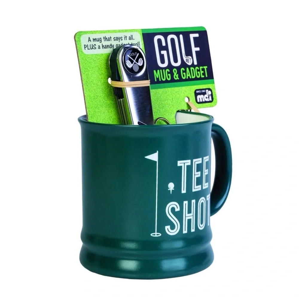 Golfers Set of 2 Tee Shot Golf Mug in Hunter Green + 6 in 1 Divot Tool Golf Gift